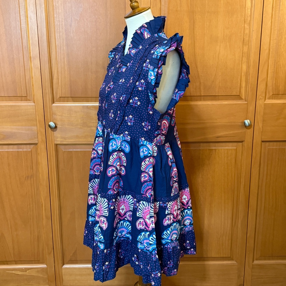 Caroline Constas Navy and Pink Ruffle Mini Dress - Picture 3 of 12